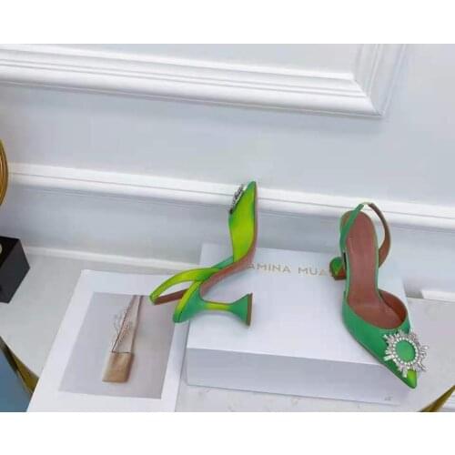 Womens Shoes Begum Pumps Colorful Genuine Leather Crystal Pumps Green