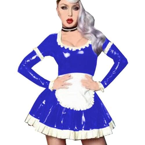 Sexy Sissy Dress Long Sleeves Women Maid Cosplay Dress with Apron Halloween Fancy Costume Plus Size 7XL