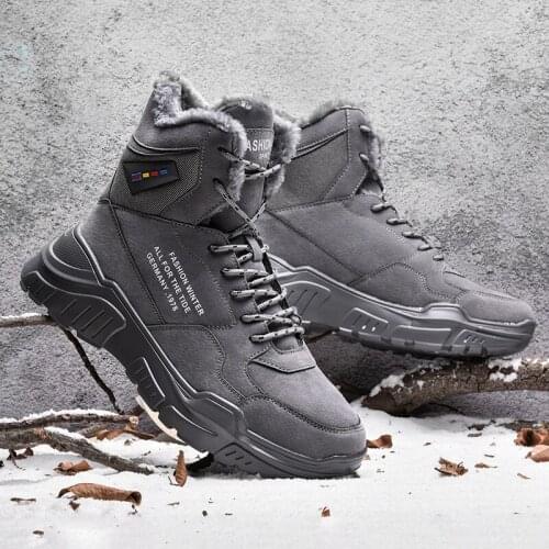 Winter Snow Boots Men Fleece Warm Hiking Shoes Outdoor Sports Sneakers Thick Bottom Leather Snowproof Walking Ankle Boots Plush