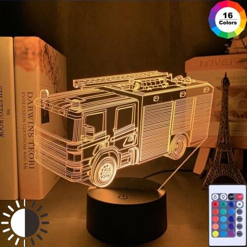 3d Illusion Acrylic Fire Truck Baby Night Light for Bedroom Decor Light Drop Shipping Nightlight Fire Fighting Car Table Lamp