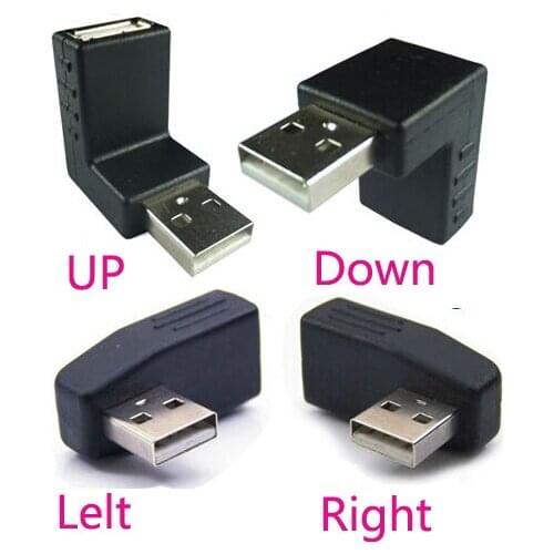 4PCS 90 Degree Right Angle Usb Male to Female Connector Redirectional Adapter left + right + up + down