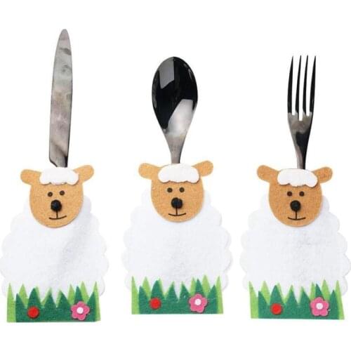4Pcs Cute Sheet Knife Fork Bag Tableware Cover Sleeve Happy Easter Party Decor