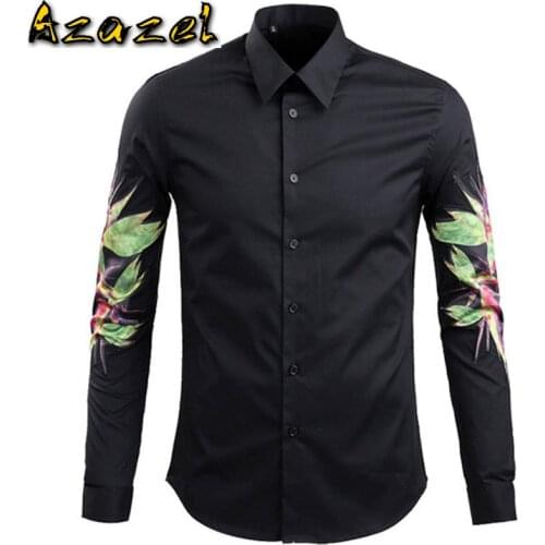 Azazel Men Shirt Luxury Floral Printed And Embroidery Long Sleeve Mens Dress Shirts Fashion 100% Cotton Slim Fit Shirts Man