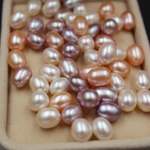 30pcs/6-9mm,Handpicked Nature Real freshwater pearls oval loose beads,Half Drilled pink white purple pearls DIY Jewelry necklace