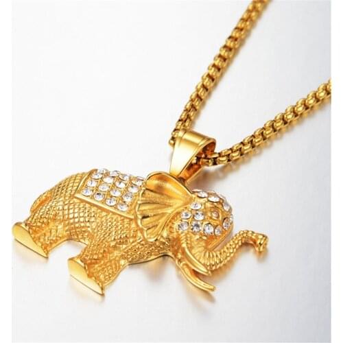 Hiphop Chains Iced Out Bling Elephant Pendant Necklaces for Women Gold Color Stainless Steel Zirconia Hip Hop Jewelry