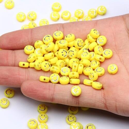 Yellow Smile Acrylic Beads Round Flat Loose Spacer Beads For Jewelry Making Diy Handmade Bracelet Necklace Accessories 7mm