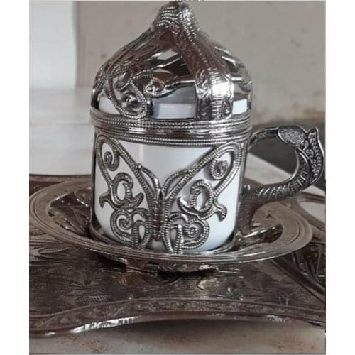 PERFECT OTTOMAN SILVER COFFEE CUP SET OF 6 WITH A WONDERFUL PATTERN FREE SHIPPING FREE SHIPPING