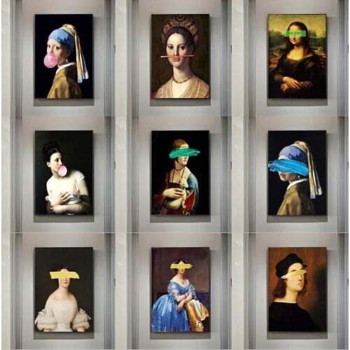 Funny Artwork of Classical European Woman Oil Paintings Print on Canvas Modern Home Living Room Decorative Pictures No Frame