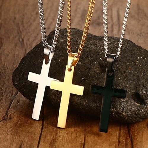 Classic Men Cross Pendant Necklace For Male Stainless Steel Necklace Statement Cruz Jewelry 24" Link Chain