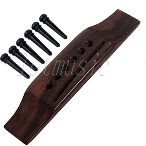 New 1 Set of Acoustic Guitar Rosewood Bridge and Ebony Wood Bridge Pins 6 String Set