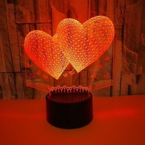 New Double Love 3d Led Nightlight Bedroom Bedside led Lamp Support Customized Christmas decorative lamp