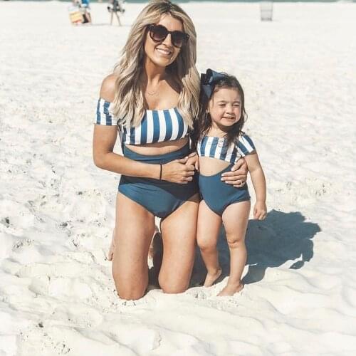 PatPat 2021 New Summer Striped Matching Swimsuit for Family Matching Outfits Swimwear For Women Girls Men Boys