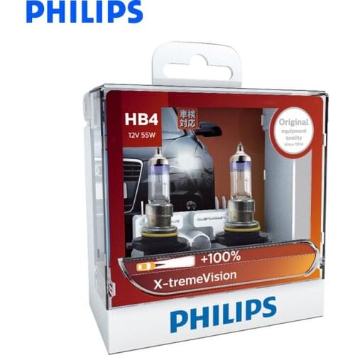 Philips 100% 9006 HB4 12V 55W P22d X-treme Vision Car Headlight Bright Halogen Bulbs ECE Approve 100% More Vision 9006XVS2, Pair