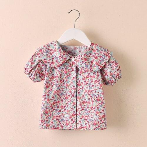 Cute Casual Girls Summer Flower Print Shirts Children Clothes Baby Girl Cotton Blouse Tops Tees Kids Toddler Floral Shirts 1-6Y