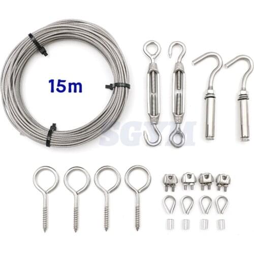 Garden Wire/Cable Railing/Wire Fence Roll Kits PVC Coated Heavy Duty 304 Stainless Steel Cable Rope Lag Screw Eye Screw
