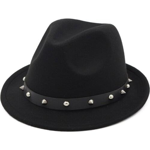 British Style Unisex Wool Felt Jazz Cap Fashion Fedora Hats with Rivet Men Women Autumn Winter Hats for Men Women Gentleman Hat