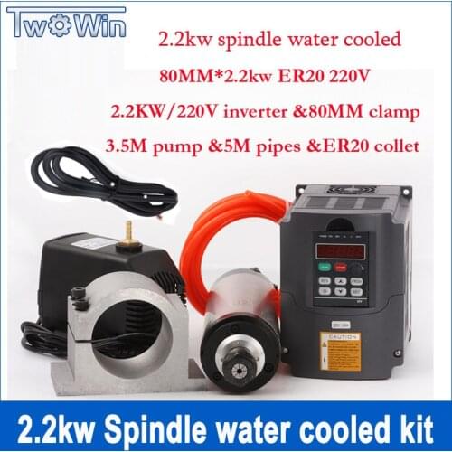 CNC Spindle 2.2kw Water Cooled Spindle Kit High Speed Spindle 220v 2.2kw Frequency HY Inverter 13pcs ER20 Collet 3.5M Water Pump