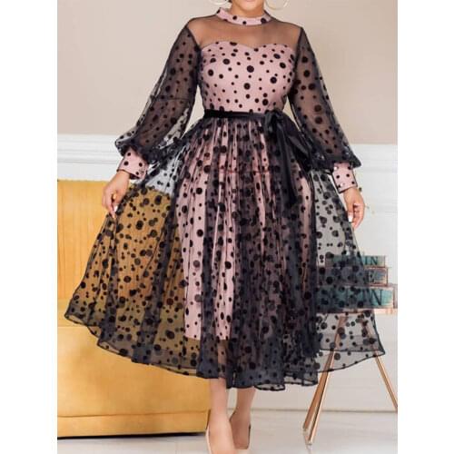 Plus Size 4XL 5XL Party Princess Dress Sexy See Through Pink Black Tulle Mesh Stitching Dresses Spring Summer Birthday Outfits