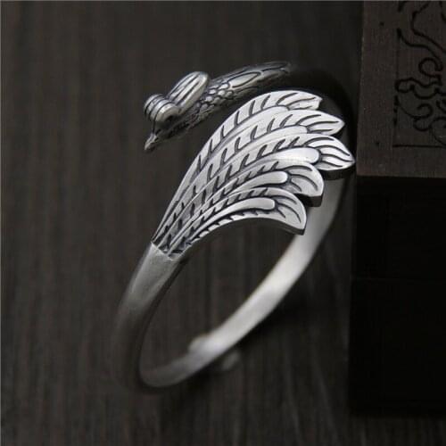 C&R Real 999 Sterling Silver bangles for women bracelet Palace vintage carved Phoenix opening bracelets female Fine Jewelry