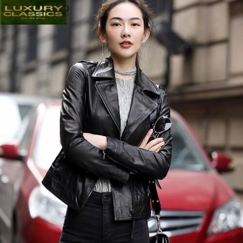 Autumn Fashion Womens Spring Leather Jacket Female 100% Natural Real Sheepskin Coat Women Streetwear Genuine Coat OT1703