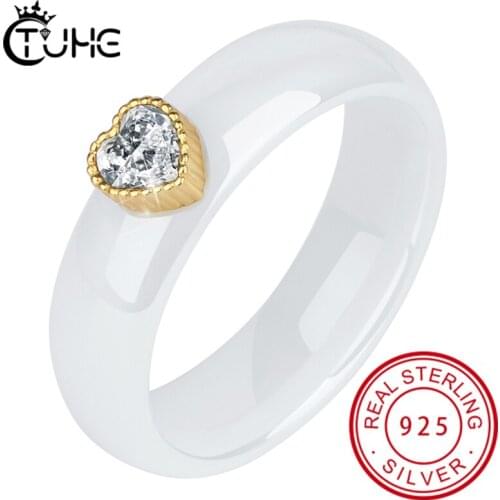 Women Little Gold Heart Finger Rings for Women 6mm Never Fade Healthy Ceramic Rings Engagement Christmas Gift