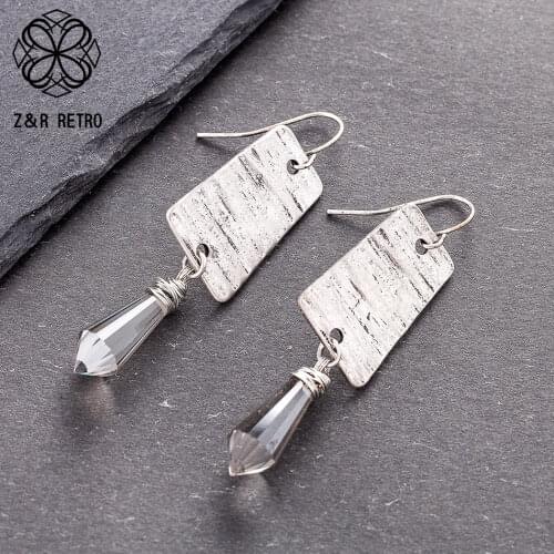 Vintage Rhinestones Hanging Earrings for Womens Jewelry Antique Square Pendientes Female Decoration Accessories 2020 Wholesale