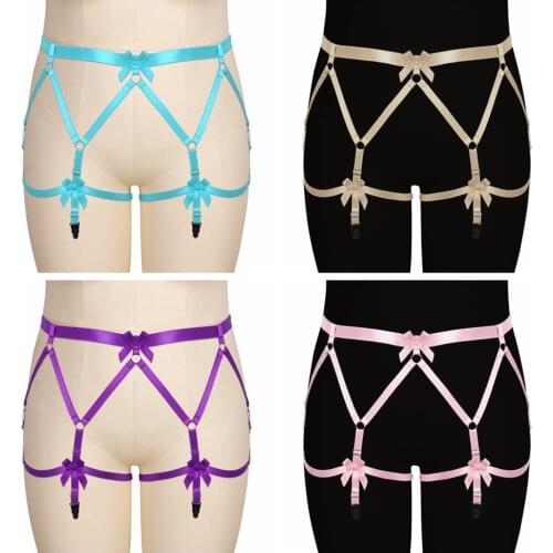 Pink Bow Plus Size Lingerie Exotic Accessories Garters Harness Fashion Plump Women Punk Gothic Fetish Elastic Bondage Sword Belt