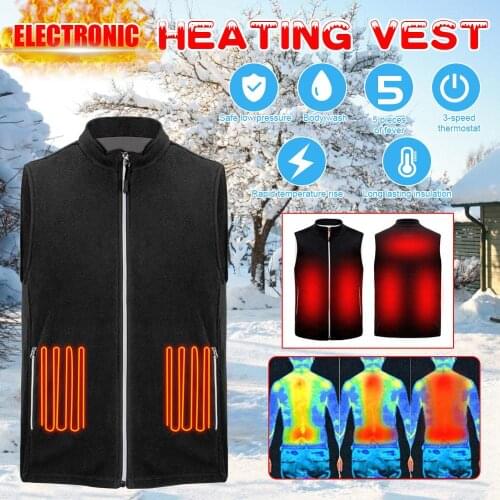 Warm Fleece Slim Fit Heated Vest Jacket 5 Heating Zones USB Men Winter Electrical Heated Sleevless Jacket Waistcoat Outdoor