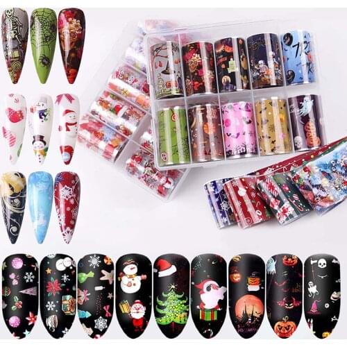 10 Rolls/Box Christmas Nail Foil Transfer Stickers Christmas Nail Art Stickers Christmas Nail Decals