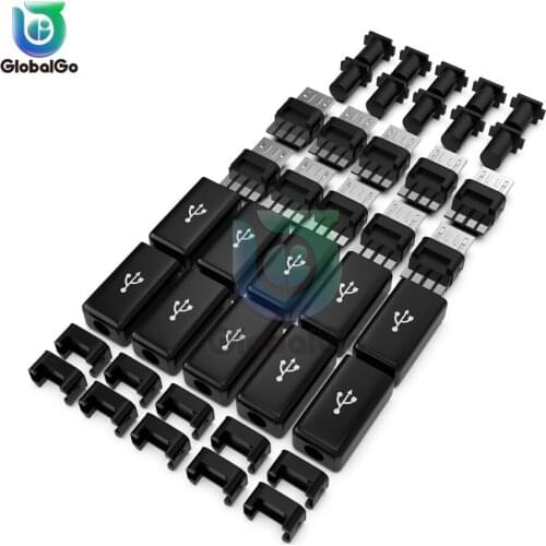 10pcs/Lot Micro USB Male Plug Connector DIY Kit with Covers Mini USB Connectors Male Plug Converter Black