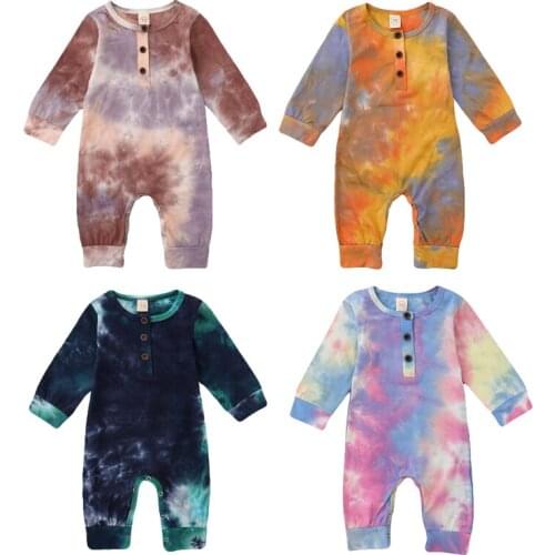 2021 Spring Autumn New Baby Boy Girl Button Rompers Long Sleeve Tie Dye Print One Piece Jumpsuit Fall Warm Clothes