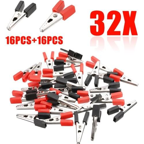 32pcs NEW Crocodile Clips Electrical Battery Alligator Clamps Red Black Small Battery Clip Alligator Clip Wire Clip Test Tool