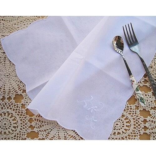 White Handmade Handkerchief 100% Pure Cotton Floral Border Vintage Man & Ladies Embroidered Flower Hankies Napkin Wedding Gift