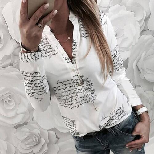 Spring Summer New Long Sleeve English Alphabet Print White Blouses Shirts Women Shirts 2020 Womens Tops Blusas Feminine Blouse