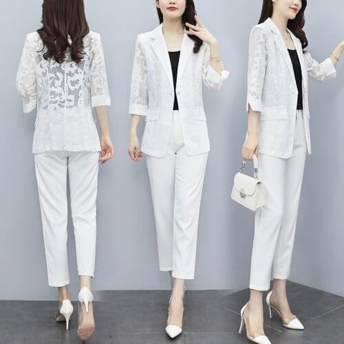 Large Size Suit Top Womens 2021 Summer Temperament Lace 7 / 4 Sleeve Suit Coat Women Blazers And Jackets Marynarka Damska