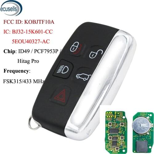 5/4+1B Remote Control Key Fob For-Land Rover LR2 LR4,Range Rover Evoque Sport 2012-2017 315mhz/433mhz ID49 Chip KOBJTF10A