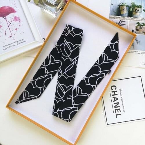 Brand Bag Scarf Love Heart Luxury Brand womenS Small Silk Scarf Skinny Ribbon Hair Band Womens Head Scarf And Shawl G3