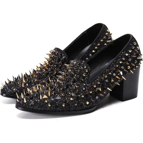Christia Bella Personalized Full Rivet Male Heighten Loafers Shoes Large Size Pointed Toe Man Slipper on Shoes Man Party Shoes