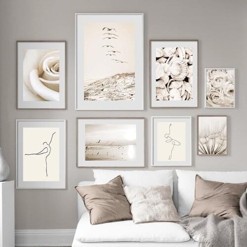 Flower Scenery Picture Wall Art Canvas Painting Modern Nordic Abstract Line Dancing Figure Posters and Prints for Home Design