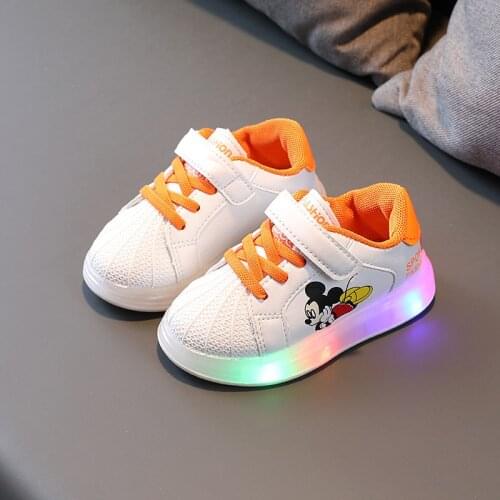 Disney Sneakers Light-up Childrens Shoes LED Flashing Light Shoes Boys And Girls Shoes Anti-Kick Shell-Toe Casual Baby Shoes