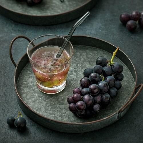 European Retro Round Iron Plate with Handle Handcrafted Vintag Storage Fruits Bread Tray Home Decoration Table Photography Props