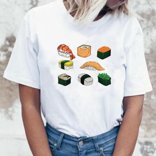 Women T-shirt Summer Short Sleeve Casual T Shirt Women Tops Japanese Style Harajuku Sushi Print Tee Shirt Femme Camiseta Mujer