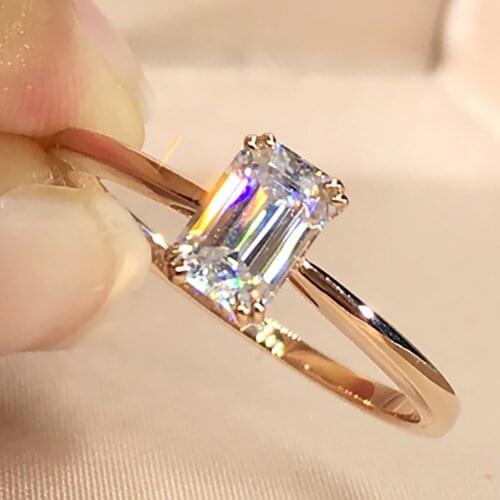 18K Au750 Rose Gold Women Ring Moissanite Diamonds 1 2 3 4 5 Carat Rectangle Emerald Wedding Party Engagement Anniversary Ring