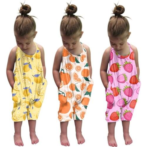 Toddler Girl Baby Kid Romper Lemon Orange Fruit Strap Romper Outfits Baby Girl Clothes Baby Romper Baby Summer Clothes