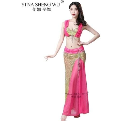 Adult Belly Dance Costumes 2Pcs Set (Belly Dance Bra+Skirts) Bollywood Dance Costumes Party Performance Oriental Belly Dancewear