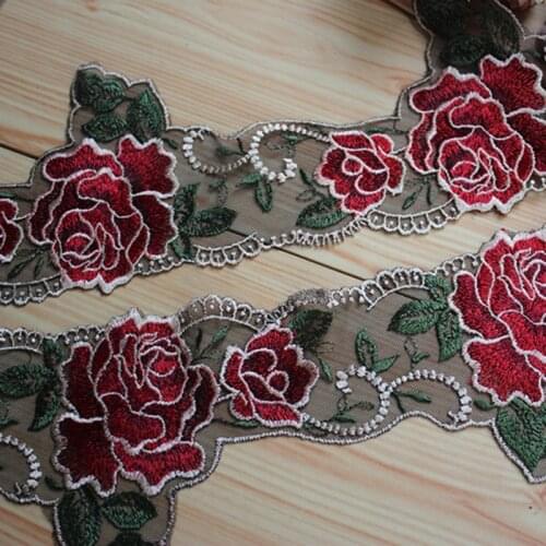 20Meters Rose Flower Embroidered Lace Trim Tulle Mesh Costume Decorative Lace Applique Bra Lingerie Trimmings Lace Fabric 11cm