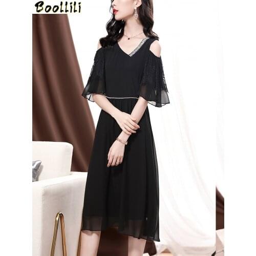 100% Real Silk Summer Dress 2020 Vintage Elegant Midi Sexy Dress Women Clothes Ladies Dresses Party Black Dress Vestidos
