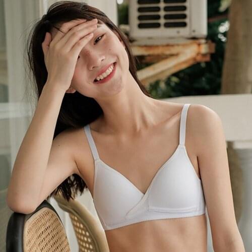 Summer simple smooth striped student no steel ring thin girl small chest gather comfortable bra