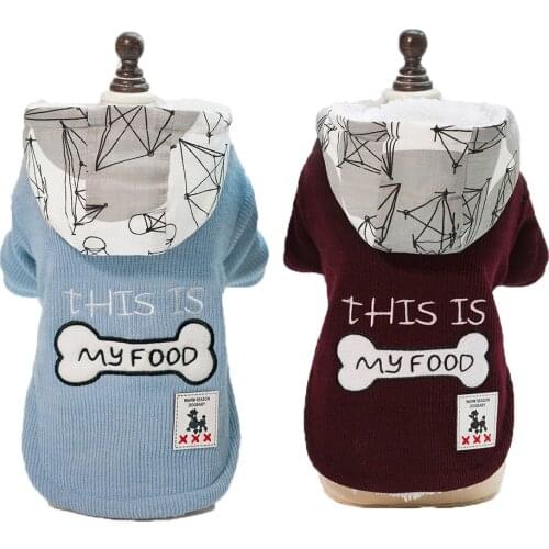Fashion casual style hooded pet dog clothes two legs dog coats with bone pattern on back jackets for small dogs clothing