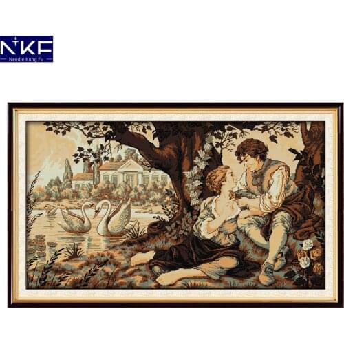 NKF The Swan Lake and The Lovers Cross Stitch Painting Embroidery Stamped Kits Needlework Handmade Chinese Cross Stitch